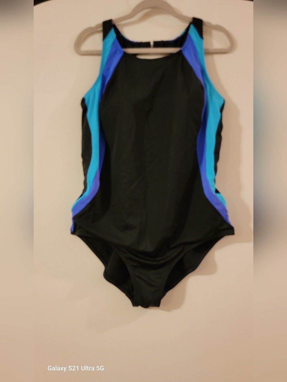 Longitude Women’s Black One-Piece Swimsuit with Blue Accent Plus Size 22w